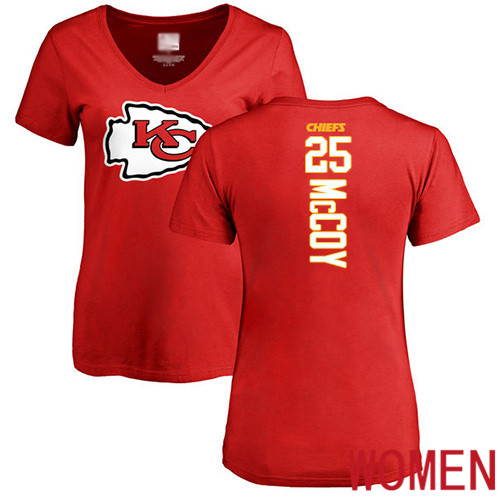 Women Football Kansas City Chiefs #25 McCoy LeSean Red Backer T-Shirt
